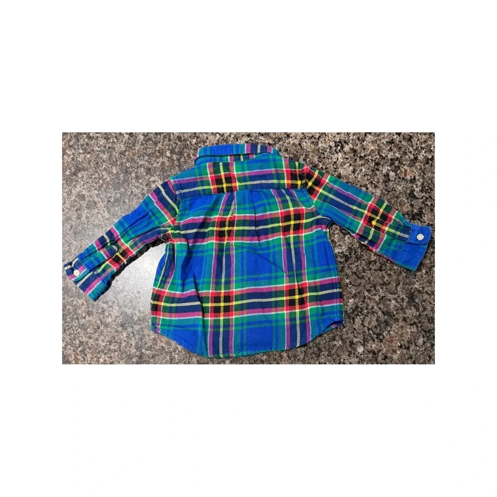 Ralph Lauren Blue Plaid Flannel Button Down Shirt Kids 6M Pony Logo